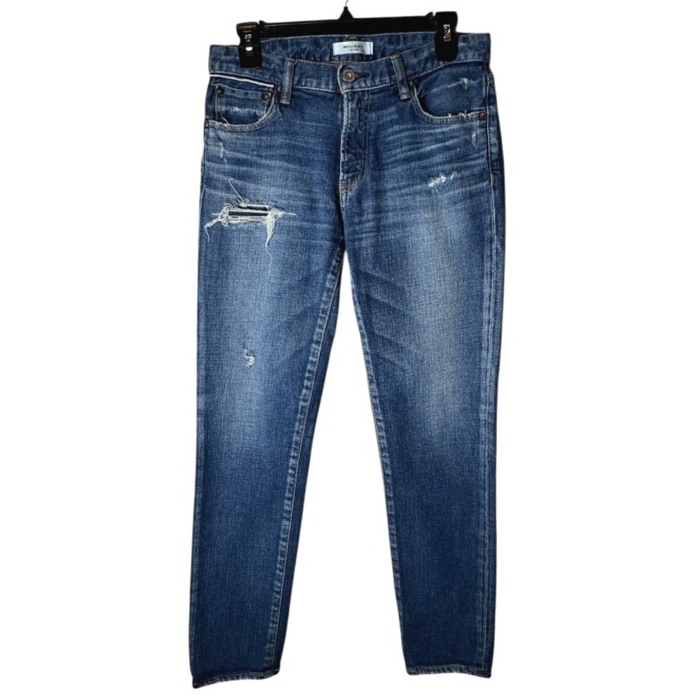 Moussy Jeans Women 27 Blue Medium Wash Distressed Japanese Denim Mid Rise Ankle